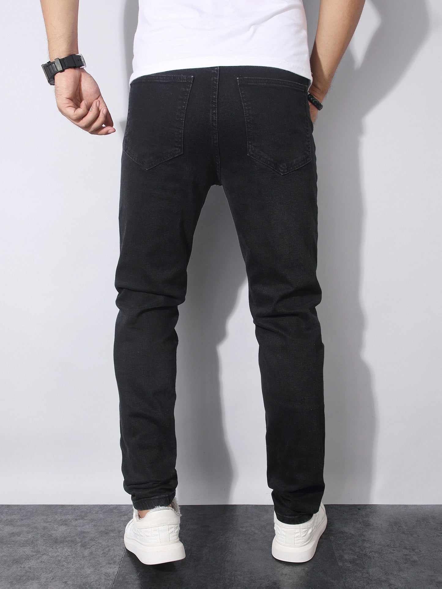 Men's Gothic Streetwear Distressed Black Slim-Fit Trousers with White Skull & Cross Print - All-Season Stretch Jeans for Casual & Statement Outfits, Gothic Pants For Men, Horror Pants For Men, Hip Hop Pants For Men, Printed T