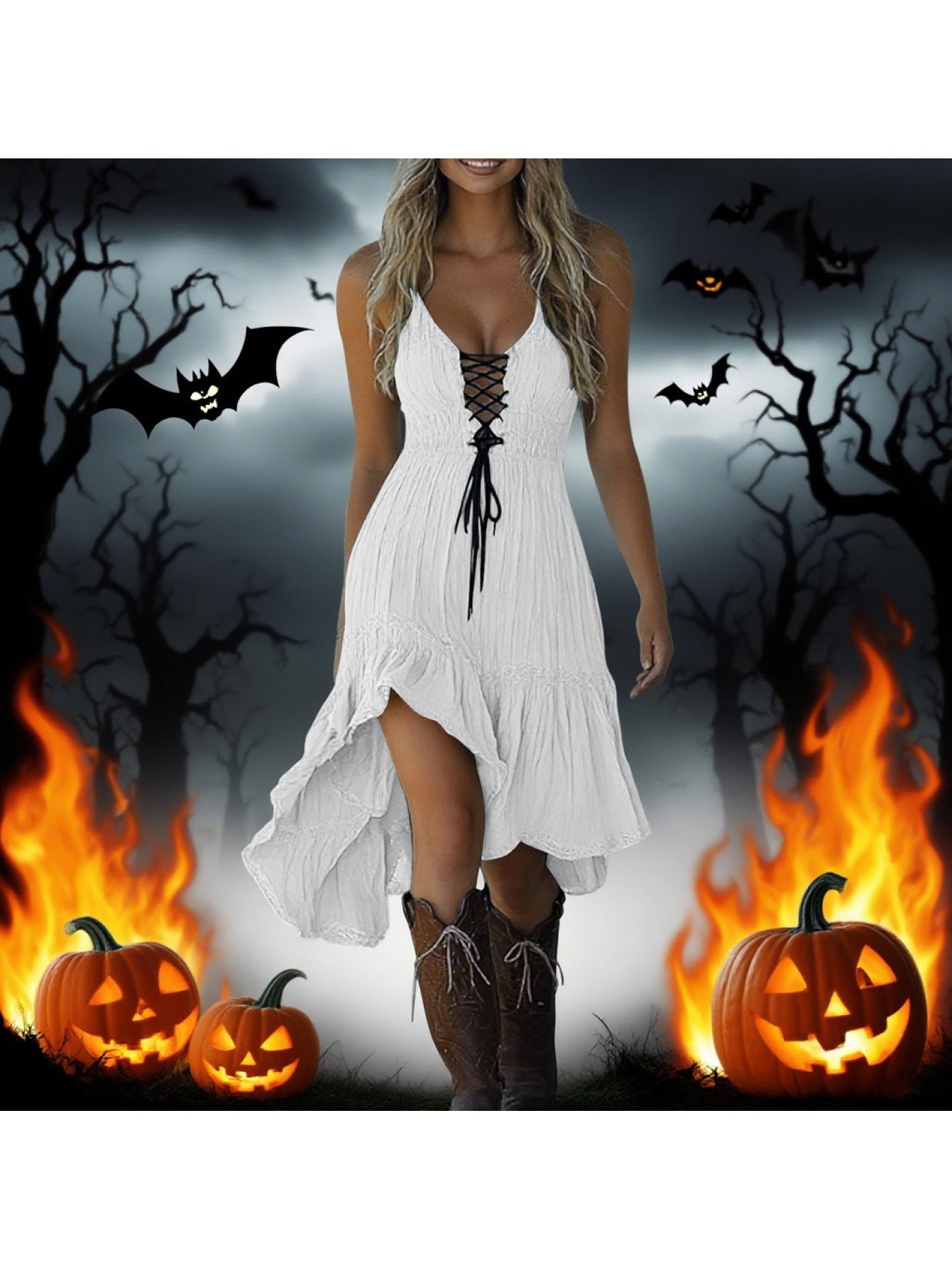 MSGWEEEG Women'S Halloween Dress - Vintage Cowgirl Midi Dress, Mustard Yellow party Outfit, Sleeveless Ruffled Hem, Easy-to-Wear Halloween Costume for Women, Halloween Party Attire, Festive Attire, Western Style, Comfortable