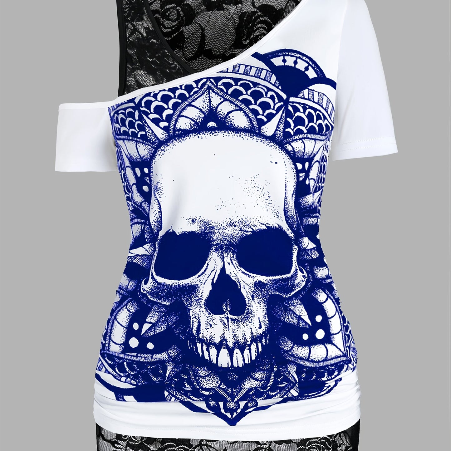 Dark Patterned Lace Two-Piece T-Shirt - Targeted Development for Stylish Casual Wear