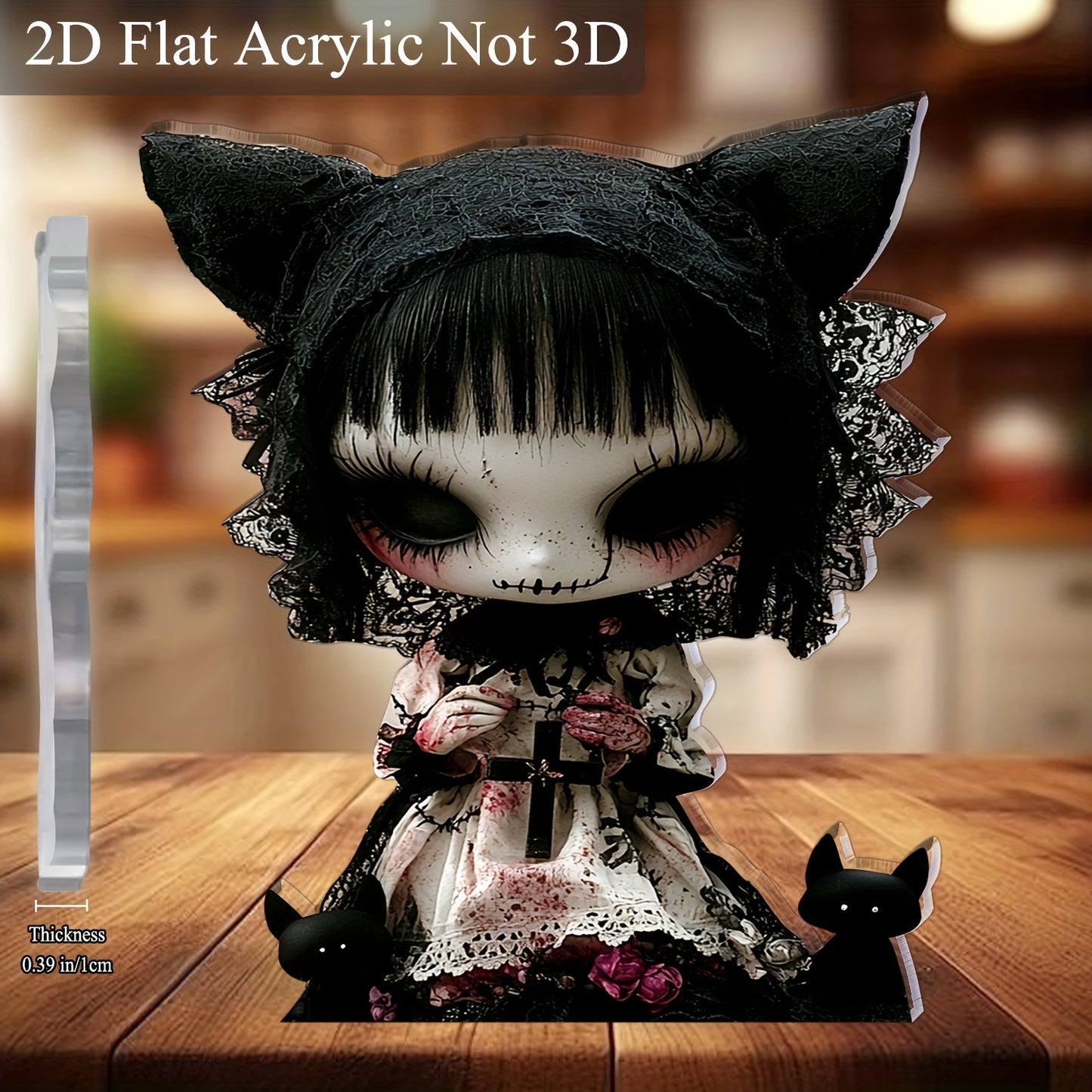 2D Flat, 1pc Gothic Horror Theme Acrylic Desktop Decoration - 5.91"x5.11" Spooky Halloween Decor with Intricate Lace & Skull Design, Battery-Free Haunting Art for Home, Office, Bar, Cafe - Unique Gift for Halloween Party, 2D