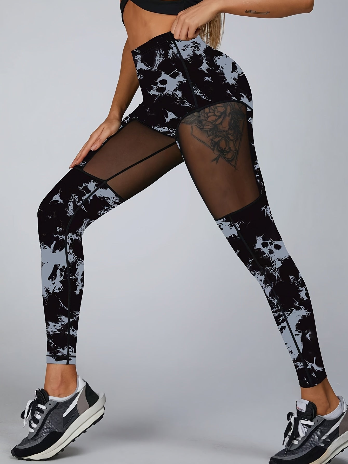 Women's High-Waisted Sports Leggings - Fitted, Mesh Patchwork, Ideal for Yoga, Running, Fitness | Outdoor & Indoor Activities