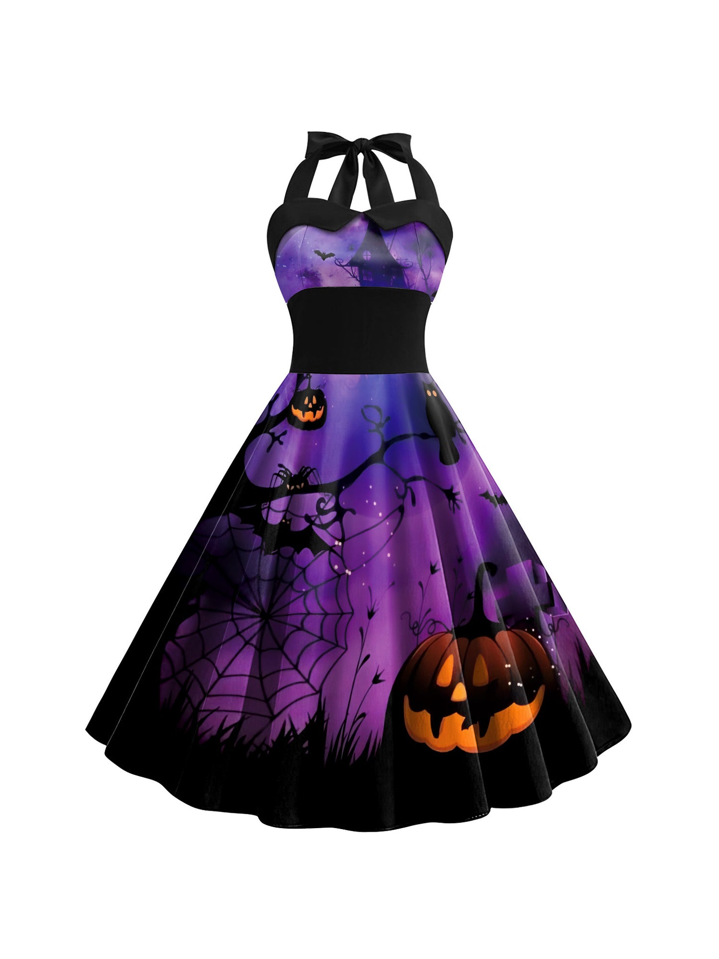 Women'S Retro Gothic Halloween Dress with Skull & Spider Web Print - Asymmetrical Short Sleeve High Waist Party Costume, & Orange Sleeveless Outfit with Shoulder Straps & Ruffled Hem for Themed Events, Year-Round Wear (Adult