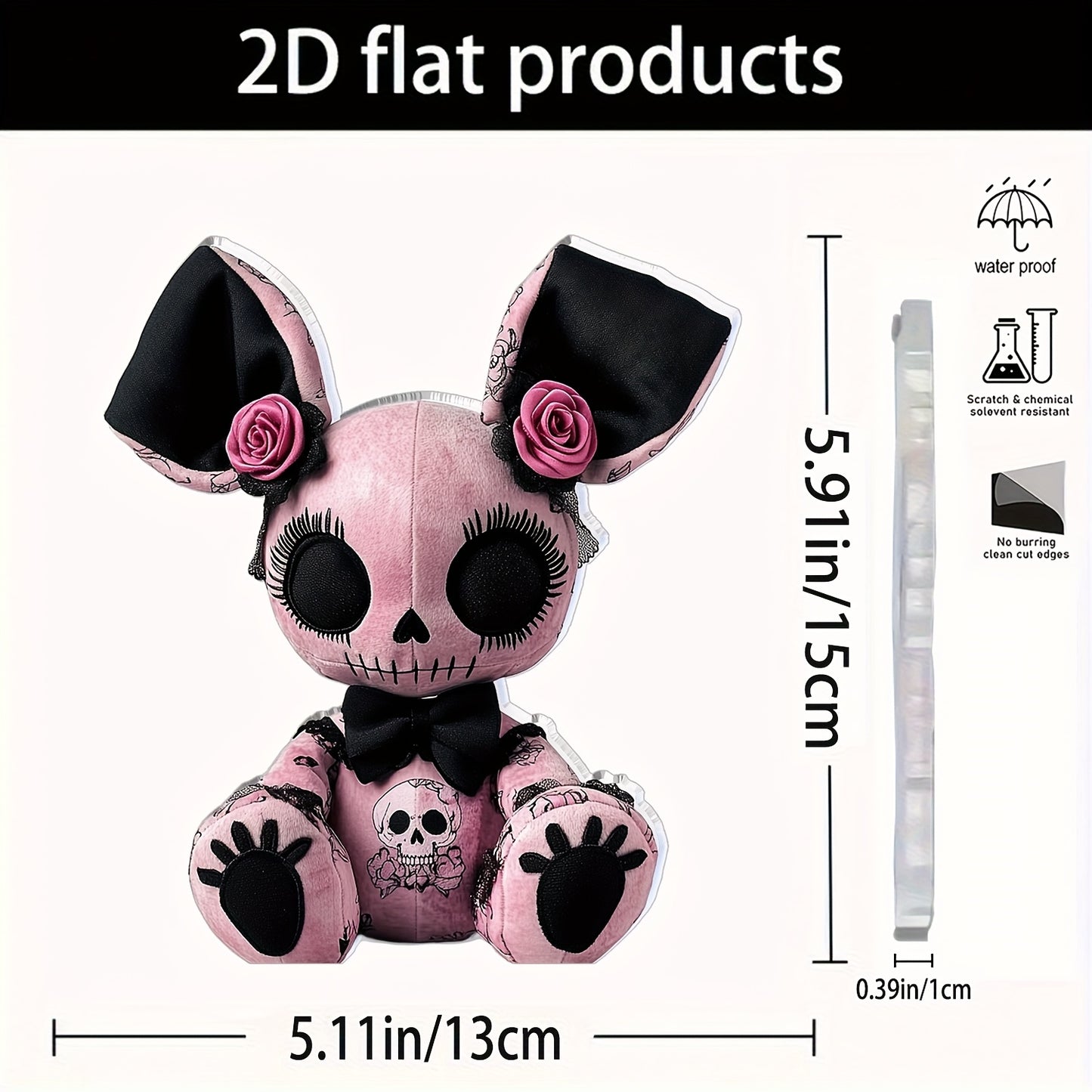 2D Flat, 2D Flat Gothic Style Mouse Plush Toy Acrylic Desk Decor - 2D Printed Skull and Rose Design, Black & Pink Gothic Decoration Sign Suitable for Halloween Christmas Bar Cafe, 5.91"x5.11" Gift for Friends, Mouse Ornament,