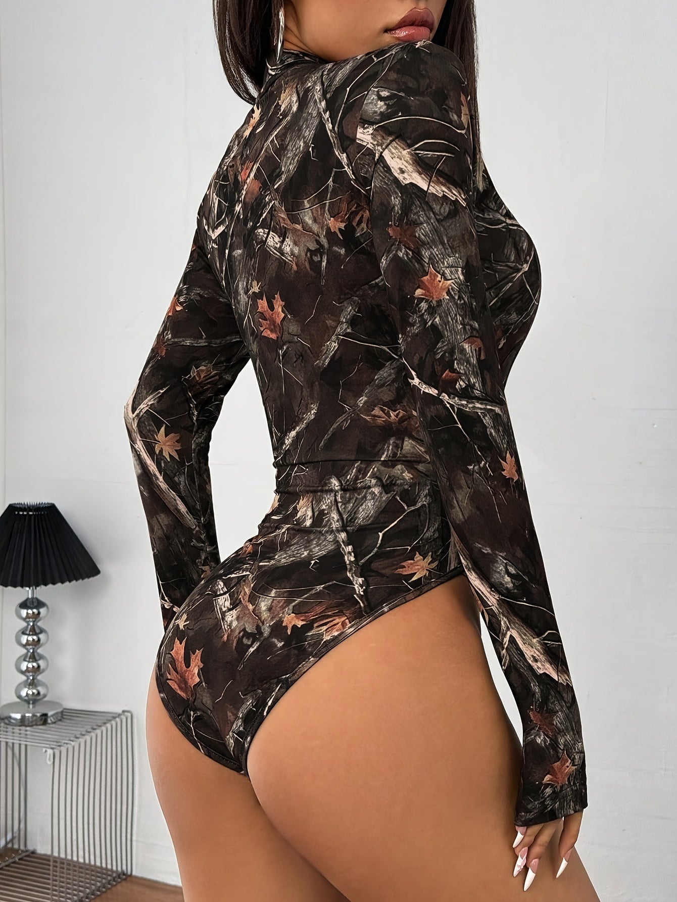 Sexy Bodycon Stand Collar Zipper Long Sleeve Shaper, Suitable for Spring/Summer/Autumn