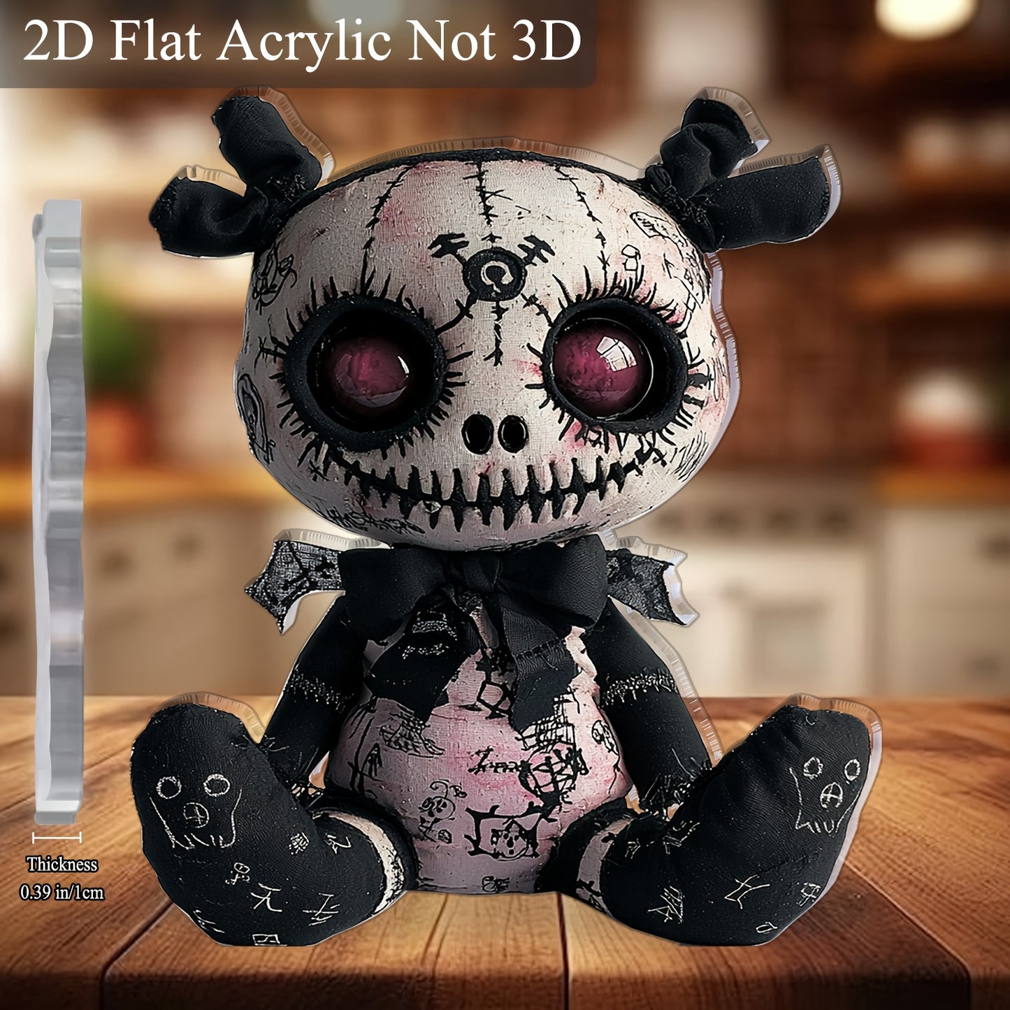 2D Flat, 1pc Horror-Themed Plush Toy Acrylic Desktop Decoration - Gothic Spooky Halloween Decor, 5.91"x5.11" 2D Flat Print with Skull & Bat Design, No Batteries Needed for Office, Bar, Cafe, Friend Gift, 2D Flat