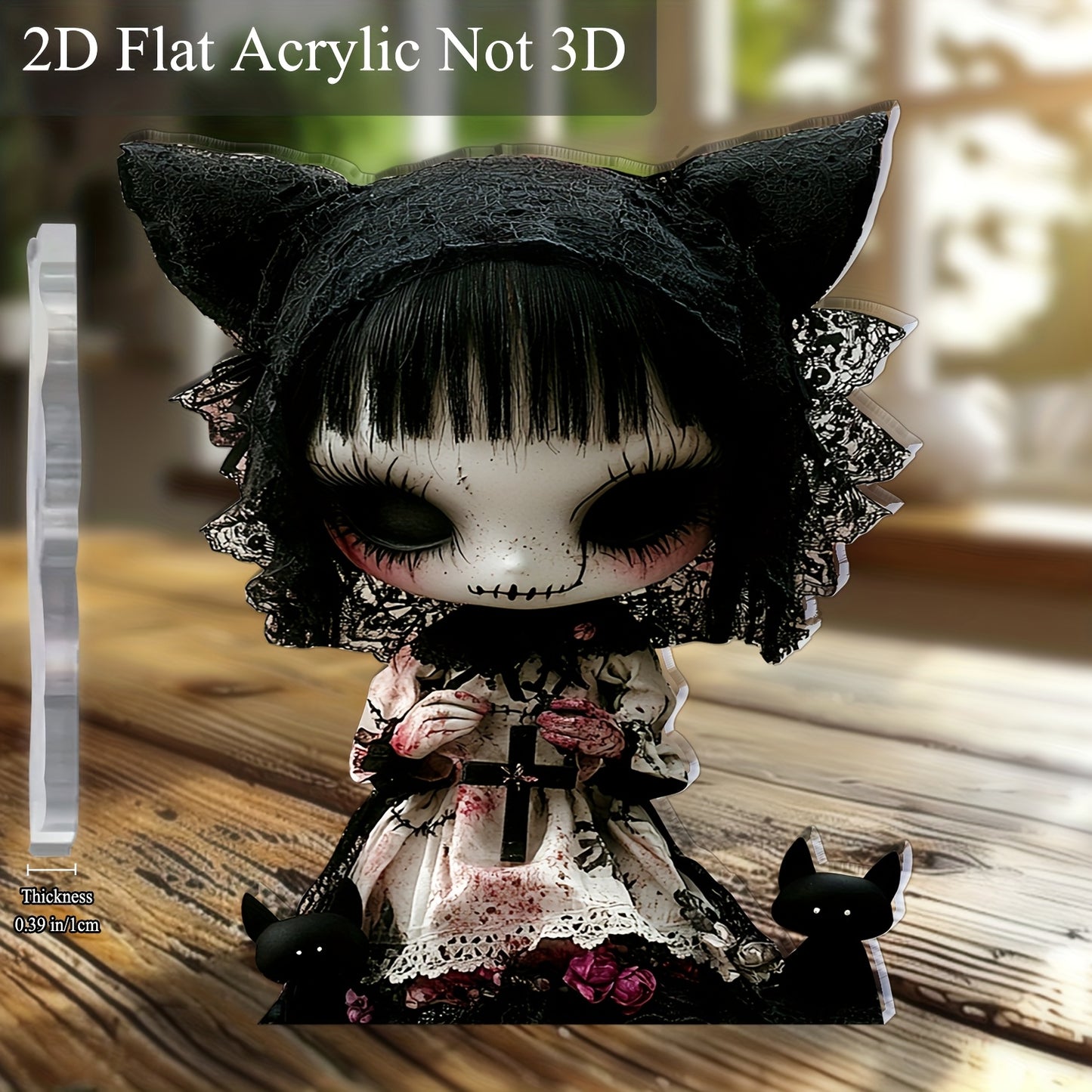 2D Flat, 1pc Gothic Horror Theme Acrylic Desktop Decoration - 5.91"x5.11" Spooky Halloween Decor with Intricate Lace & Skull Design, Battery-Free Haunting Art for Home, Office, Bar, Cafe - Unique Gift for Halloween Party, 2D