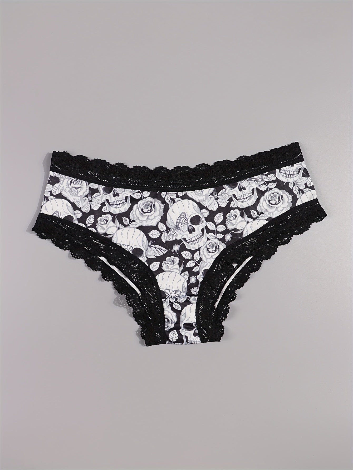 Sexy Cute Gothic Chic 10pcs Low-Rise Briefs - Contrast Lace, Allover Halloween Print, Comfortable Hipster Panties - Assorted Styles, Perfect Gift Idea for Special Occasions Or Daily Wear