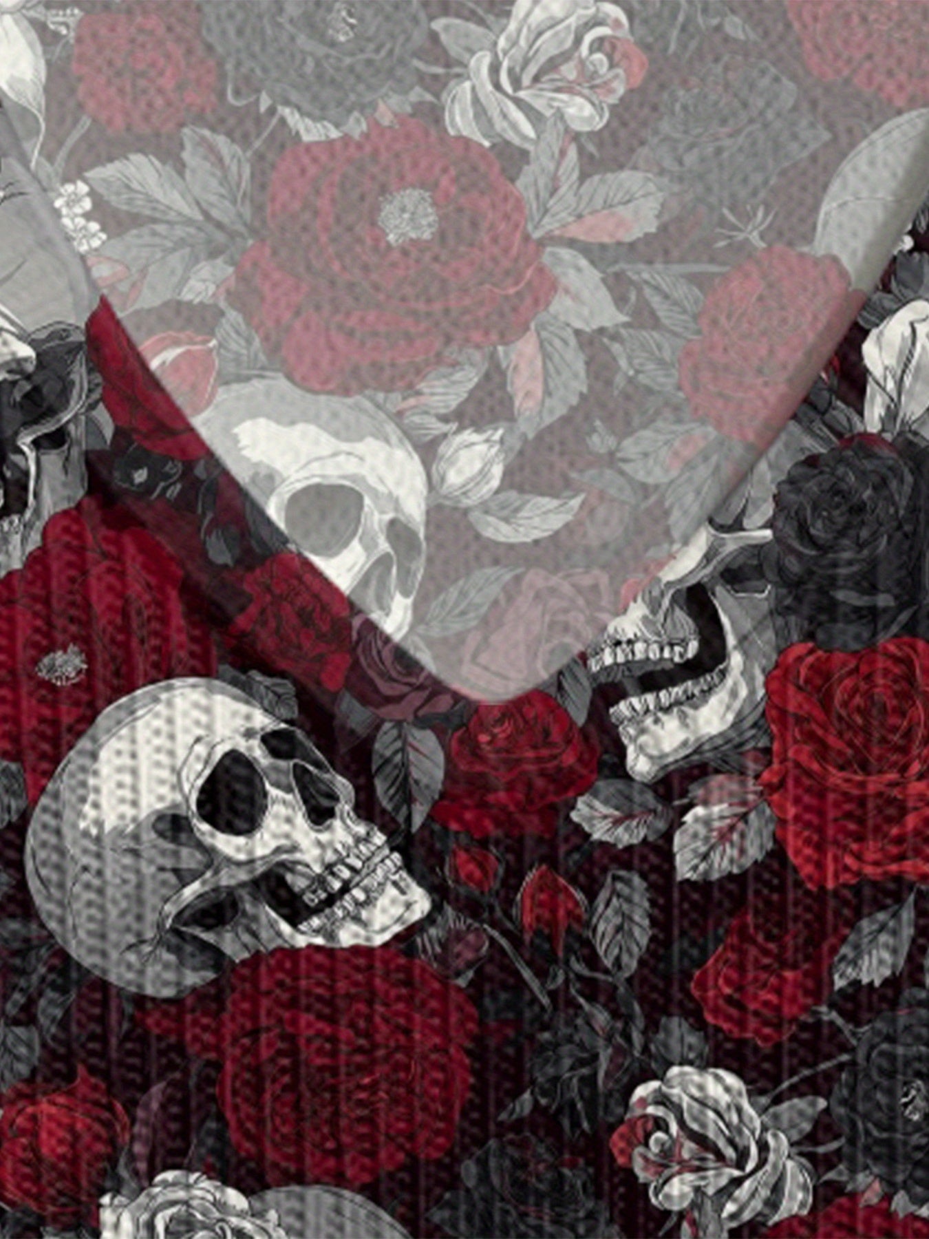 Women's Gothic Boho V-Neck Sweater - Oversized Loose Fit Long Sleeve Pullover with Asymmetrical Hem & Skull & Rose Print in Burgundy/Black/White/Gray - Cozy Fall Winter Sweater for Casual & Formal Outfits, Breathable H-Line S