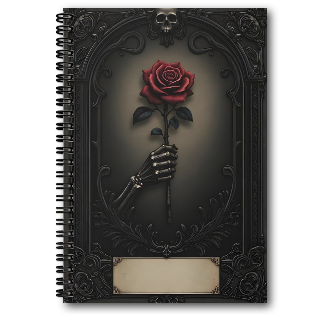 1pc Gothic Spiral Notebook Journal - Mystical Rose & Skull Design, Black with Golden Accents, 100 Pages, Perfect for Daily Writing, Travel, Office, or Gift for Teen Girls, Gothic Journaling | Skull Rose Design | Durable Spira
