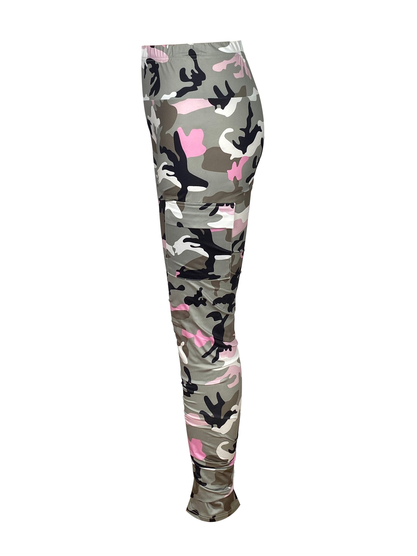 Elegant Camo Print High-Waist Leggings with Side Pockets for Women - Stretchy & Comfortable, Perfect for Spring/Summer/Fall