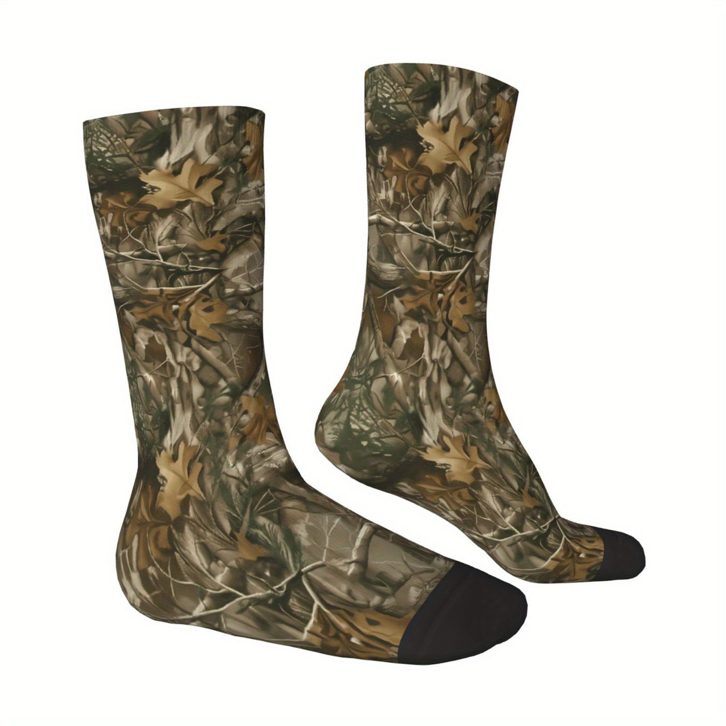 Unisex Outdoor Socks, Camouflage Forest Print Mid-Calf Crew Socks for Men and Women - Machine Washable, Breathable & Comfortable Fashion Casual Sports Accessory, Socks, Ladies Socks for Women, Sport Socks, Over The Knee Socks
