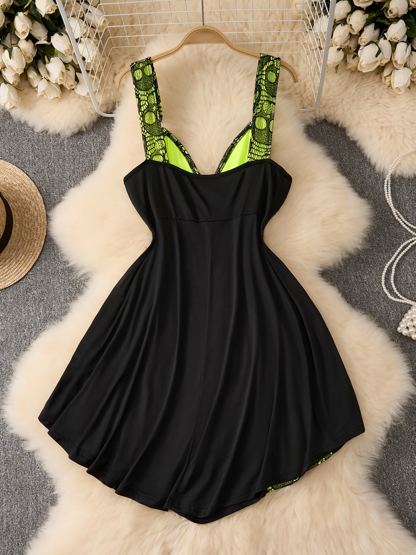 [Gothic Punk Lace Dress] Gothic Punk Lace Dress - Plus Size V-Neck Sleeveless Stretchy Black Dress with Skull Head Detail | Perfect for Parties and Events, Women's Gothic Dresses