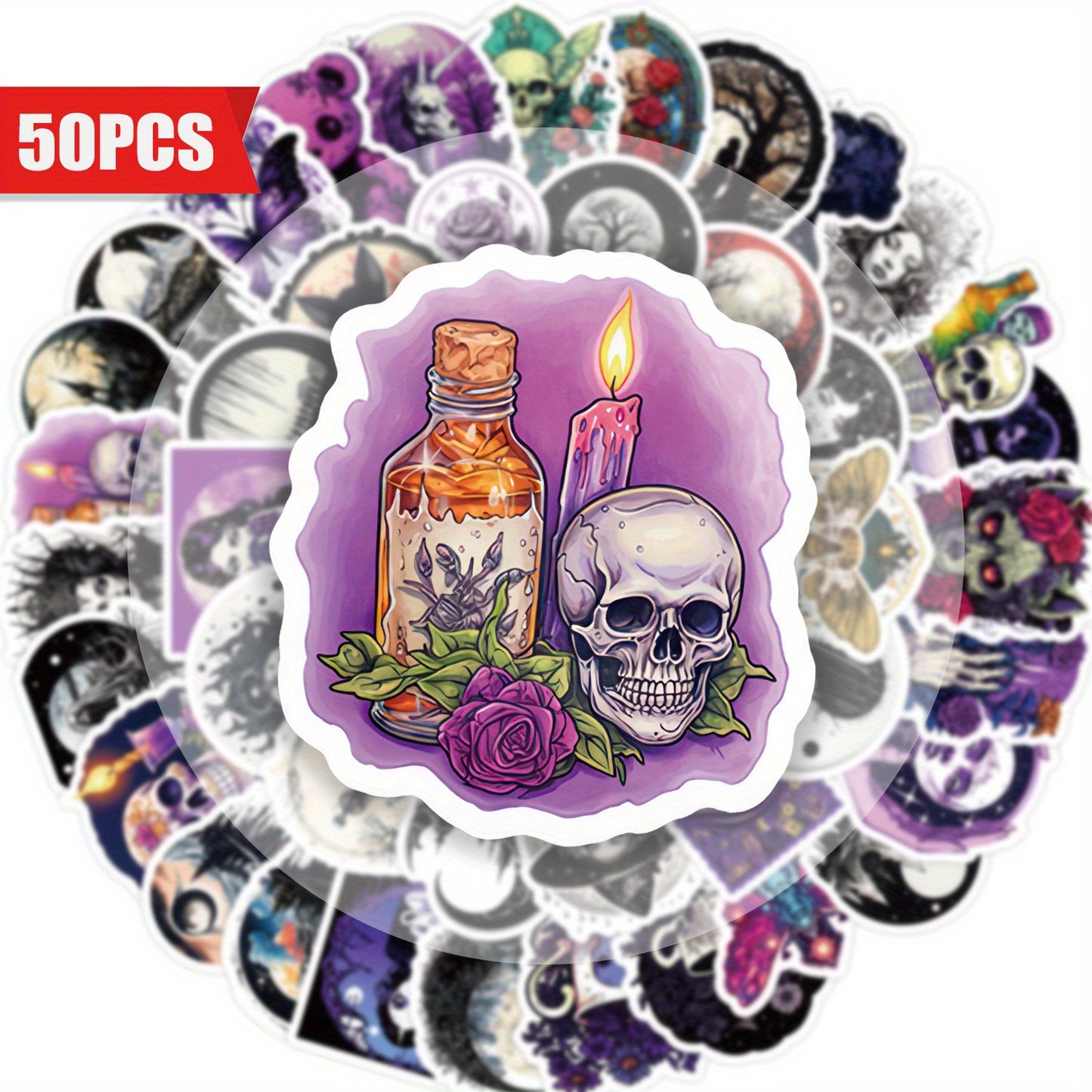 50pcs Mystical Gothic Stickers with Dark Purple Illustrations Vinyl Waterproof Aesthetic Decals - Suitable for Decorating Laptops, Cell Phones, Guitars, Water Bottles, Cars, Tablets, Luggage, Musical Instruments - Perfect for