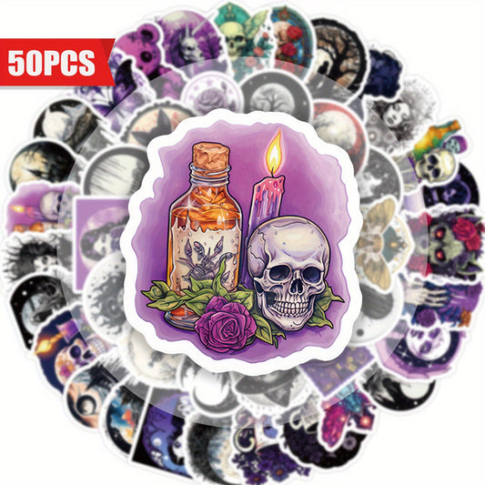 50pcs Mystical Gothic Stickers with Dark Purple Illustrations Vinyl Waterproof Aesthetic Decals - Suitable for Decorating Laptops, Cell Phones, Guitars, Water Bottles, Cars, Tablets, Luggage, Musical Instruments - Perfect for