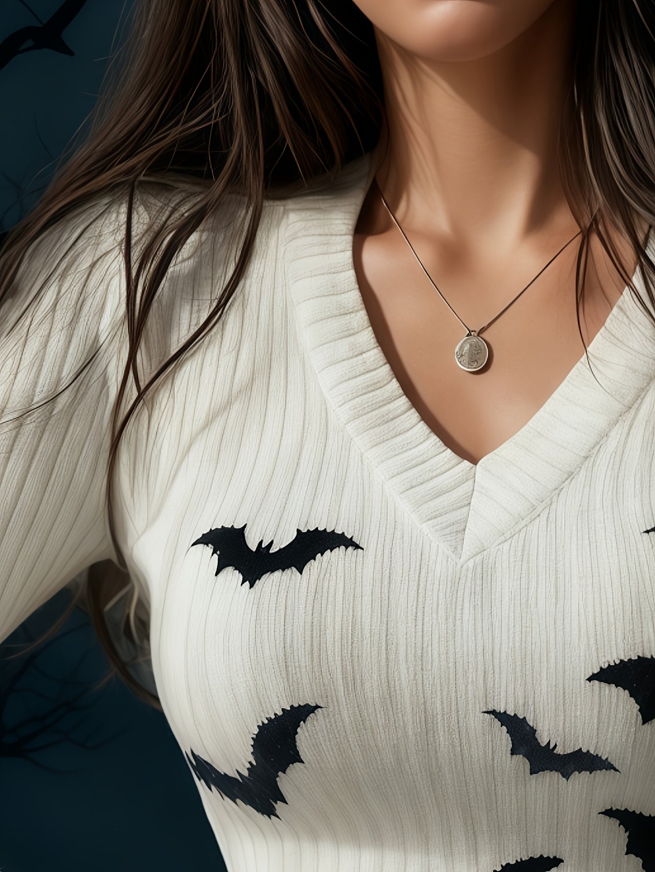 Women'S Gothic Bat Print V-Neck Long Sleeve Slim-fit dress - Elegant party & Everyday Outfit - Fall/Winter Formal Casual Dress - Non-See-Through Fabric - Halloween Costume - Easy-to-Wear Chic Attire, Winter Wardrobe, Fall Fas