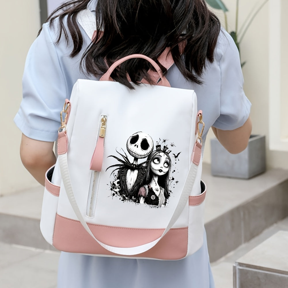Disney Jack Skellington Print Backpack, Personal Item Travel Bag, Women'S Crossbody Bag, Weekend Makeup & Essentials Handbag for Daily Commute, Halloween, Christmas, New Year - Perfect Gift, Nightmare Before Christma Bag, Sch
