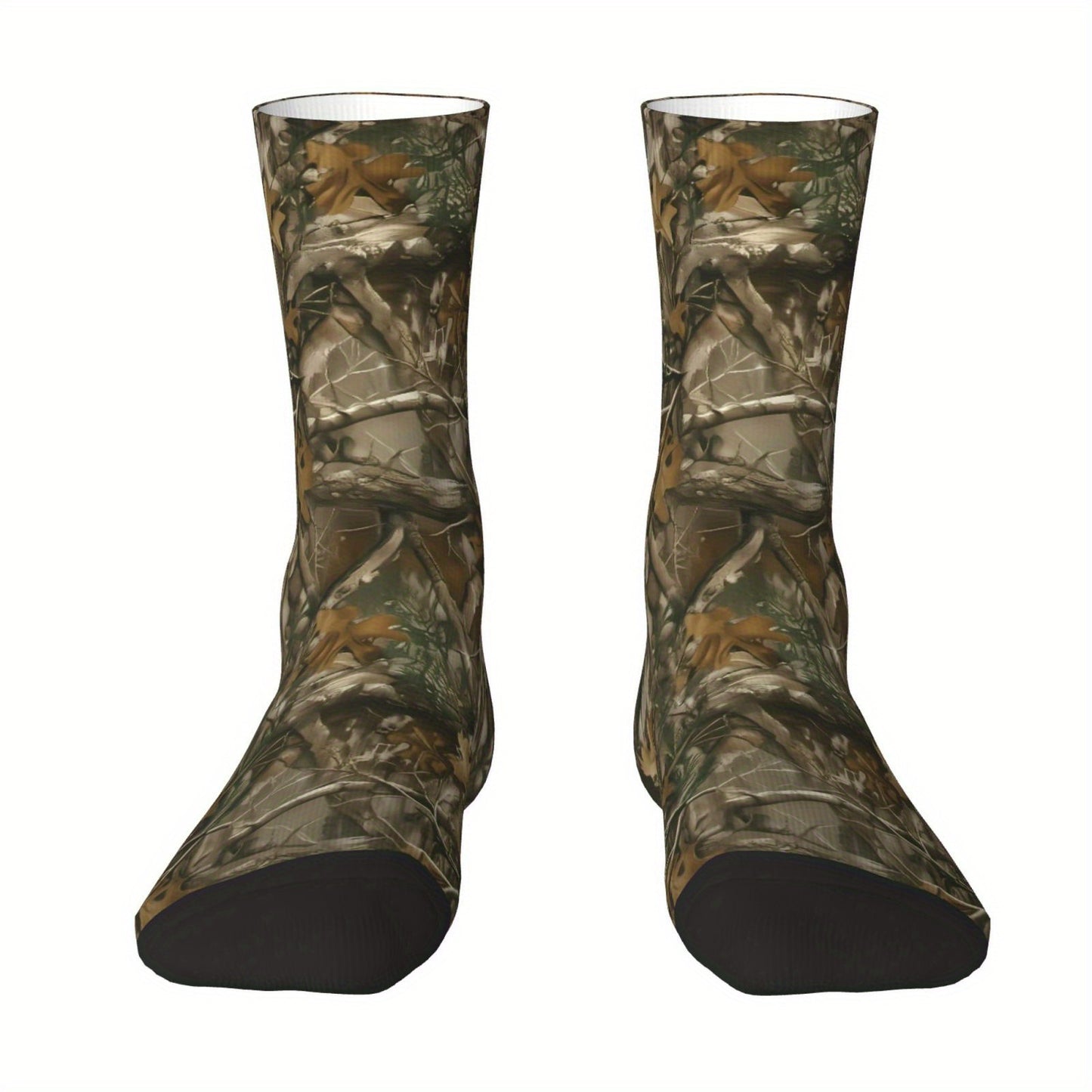 Unisex Outdoor Socks, Camouflage Forest Print Mid-Calf Crew Socks for Men and Women - Machine Washable, Breathable & Comfortable Fashion Casual Sports Accessory, Socks, Ladies Socks for Women, Sport Socks, Over The Knee Socks
